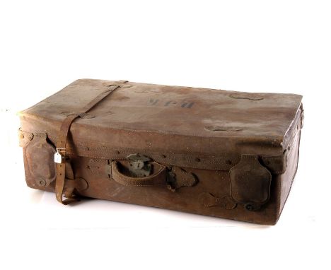 Two vintage leather suitcases, with extra straps 