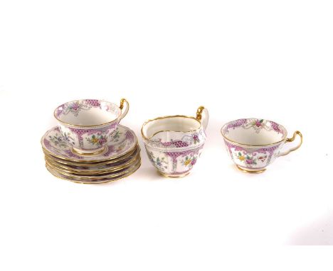 An Adderley 'Lowestoft' pattern six setting tea set, comprising cups and saucers, milk jug, sugar bowl, side plates, plus ext