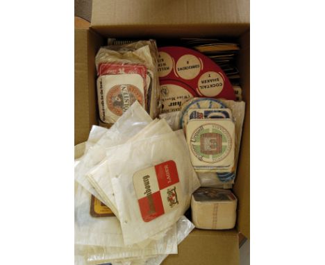 A collection of vintage beer mats, including Courage, Holsten, Gold Label, Fullers, Taunton cider and many more (parcel)