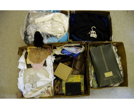 A large collection of vintage clothes, lace and linen, including curtains, dresses, handbags and more (parcel)