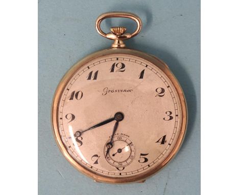 Grosvenor,&nbsp;a 1930's 9ct gold case keyless pocket watch, the silvered dial with Arabic numerals and seconds subsidiary, w