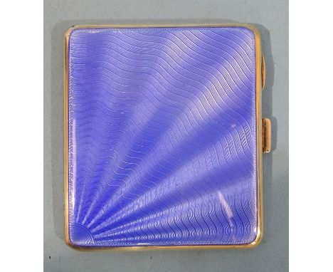 A George V silver and enamel cigarette case of rectangular form, the front decorated with blue guilloche enamel and stylised 