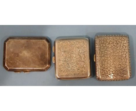 A late-Victorian cigarette case with overall foliate decoration and initials, 9 x 6.5cm, Birmingham 1894, another plain case 