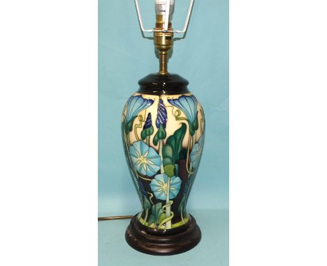 A Moorcroft table lamp, Entwined, designed by Emma Bossons, lamp 26cm, measurement overall to fitting 40cm.