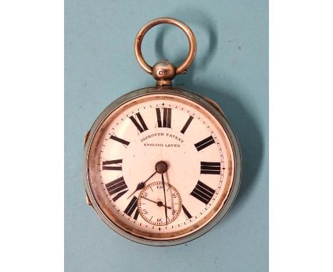 A silver-cased key-wind pocket watch, the white enamel dial with Roman numerals and seconds subsidiary, and marked&nbsp;impro
