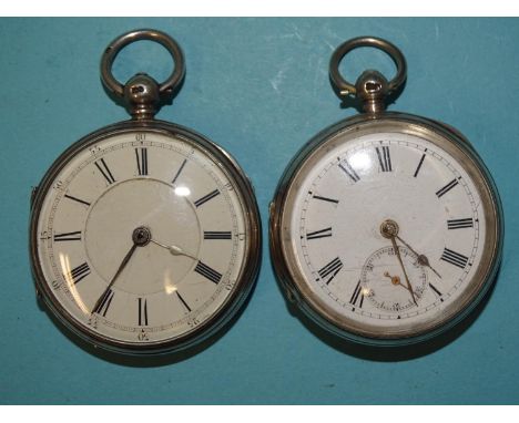 A silver-cased key-wind pocket watch,&nbsp;the engine-turned case hallmarked Chester 1884, 50mm, 116g and another, similar, 1