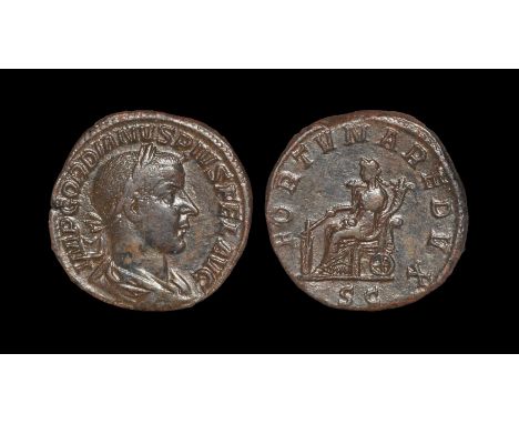 240 AD. Rome mint. Obv: IMP GORDIANVS PIVS FEL AVG legend with laureate, draped, cuirassed bust right. Rev: FORTVNA REDVX leg