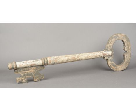 A vintage painted wooden Folk Art locksmiths trade signFormed as key.  97 cm long.    CONDITION REPORTS:  Some paint wear/los