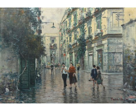 *ARR MARIO FERDELBA (1897-1971) ItalianBusy Continental Street SceneOil on canvasSigned71 x 51 cm, unframed   CONDITION REPOR
