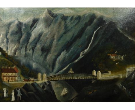 CONTINENTAL SCHOOL (19th century)Figures in a Fantastical LandscapeOil on canvas81.5 x 58 cm, framed   CONDITION REPORTS:  Ge