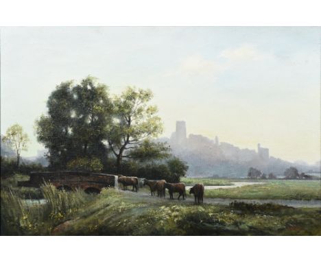 *ARR MICHAEL JEFFRIES (born 1939) BritishCattle Before Windsor CastleOil on canvasSigned75 x 50 cm, framed   CONDITION REPORT