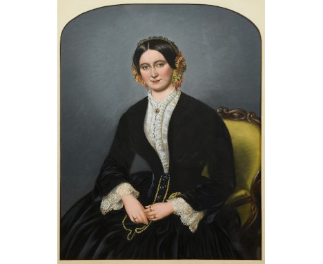 ENGLISH SCHOOL (19th century) Portrait of a LadyOils on card41 x 54 cm, framed and glazed   CONDITION REPORTS:  Generally in 