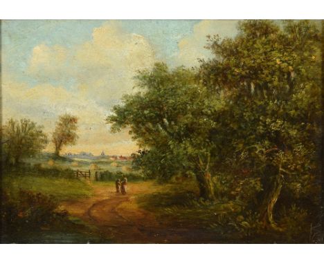 ROBERT BURROUGHS (1810-1883) BritishFigures in a Rural LandscapeOil on panelSigned21.5 x 15 cm, framed   CONDITION REPORTS:  