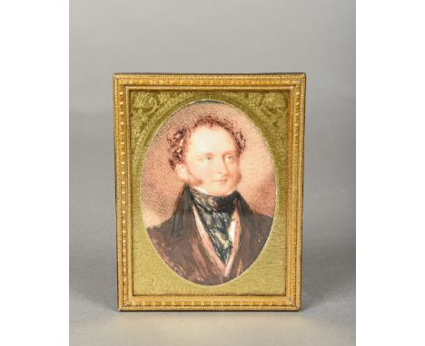 ENGLISH SCHOOL (19th century)Portrait Miniature of a Gentleman Wearing a CravatWatercolour, probably on ivory10 x 12 cm overa