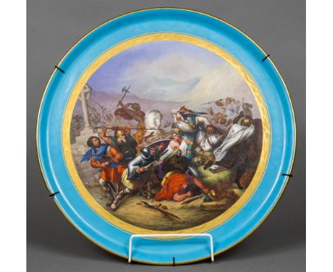 A late 19th century Sevres style porcelain plaqueHand painted by Leber, after CHARLES DE STEUBEN, with Bataille de Tours (Oct