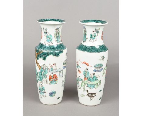 A pair of Chinese famille verte porcelain vasesDecorated in the round with scholarly and other figures.  25 cm high.  (2)   C