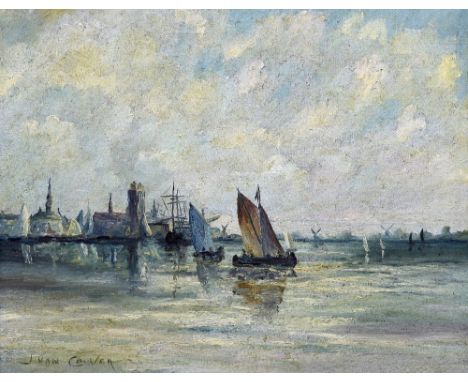 JAN VAN COUVER (1836-1909) DutchBusy Harbour SceneOil on canvasSigned47.5 x 37 cm, framed   CONDITION REPORTS:  Generally in 