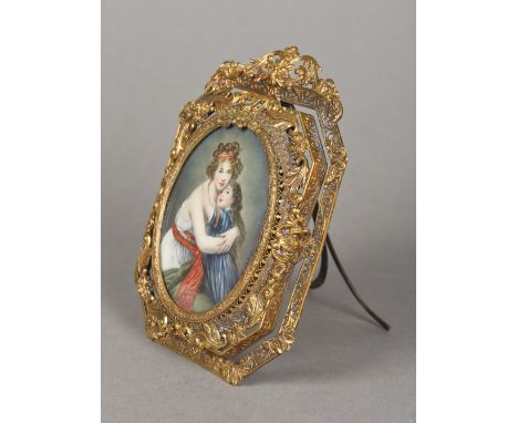 After MARIE LOUISE ELIZABETH LE BRUN Miniature Portrait of a Young Lady and Her DaughterOn ivoryHoused in a pierced pressed b