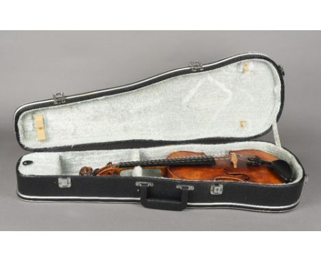 A 19th century German full size copy of a Stradivarius violinWith printed interior label, the 14 inch body with single piece 