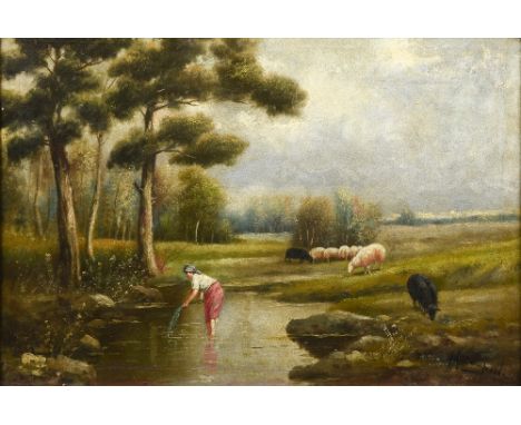 M ZAMPELLA (19th/20th century) ItalianShepherdess and Her Flock in a River LandscapeOil on canvasSigned66 x 46 cm, framed   C