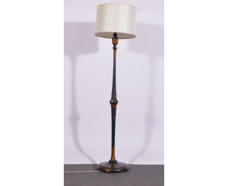 Blue Japanned standard lamp, circular base, with shade, height overall 180cms.