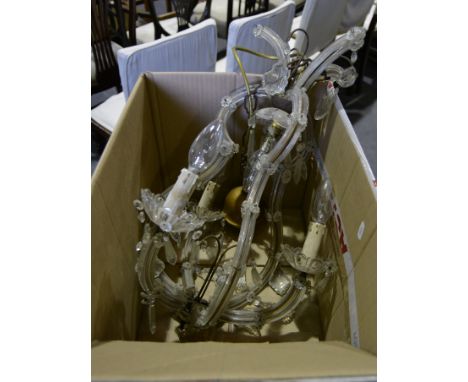 A Venetian style three light chandelier, moulded glass branches and applied rosettes