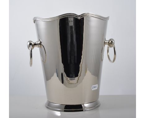 Pair of nickel plated wine coolers, with plain ring handles, 23cm high.