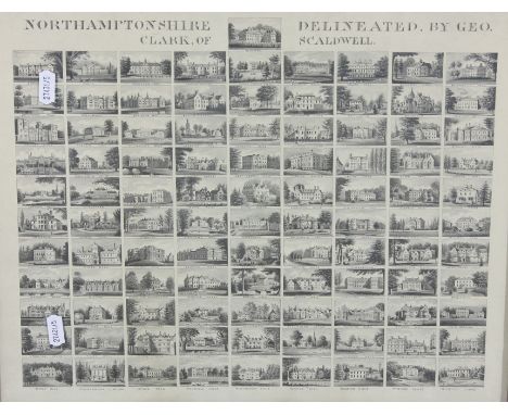 Northampton delineated by George Clarke of Scaldwell, monochrome print, 32.5cm x 41cm, oak frame.
