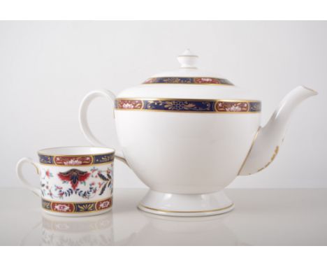 Royal Worcester part tea and coffee service, Prince Regent design, comprising teapot twelve cups and saucers, twelve side pla