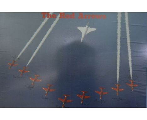 The Red Arrows, signed colour print, featuring Concorde, 40cm x 59cm.