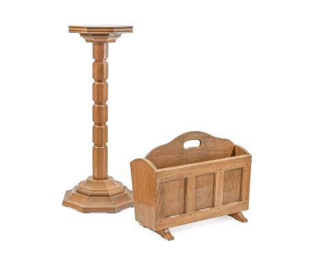 Sidney (Sid) Pollard (1914-1994) of Thirsk: A Panelled Oak Magazine Rack, with two sections, shaped ends, aperture handle, un