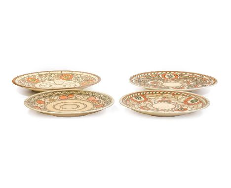A Crown Ducal Charger, designed by Charlotte Rhead, pattern 4491, painted with flowers and foliage in shades of orange, green