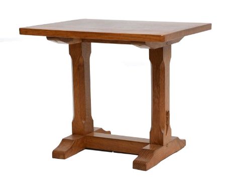 Lizardman: Derek Slater (b.1945) (Woodcarvers of Crayke): An Oak Lamp Stand/Coffee Table, with smooth rectangular top, on two