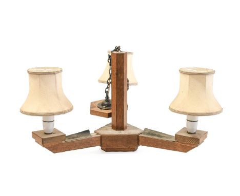 Beaverman: Colin Almack (1930-1996) (Sutton-under-Whitestonecliffe): An English Oak Chandelier, with central octagonal port w