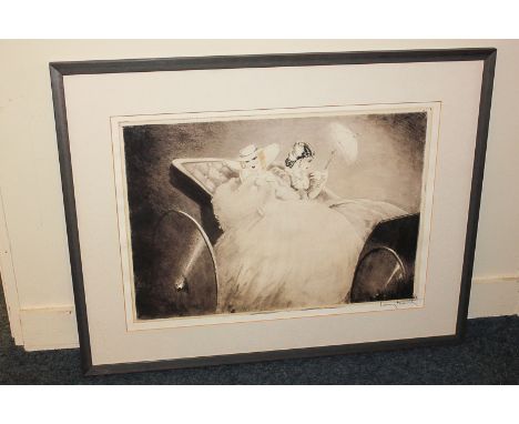 Louis Icart (French 1888-1950), two women in a carriage, etching, signed in pencil, 55cm by 38cm