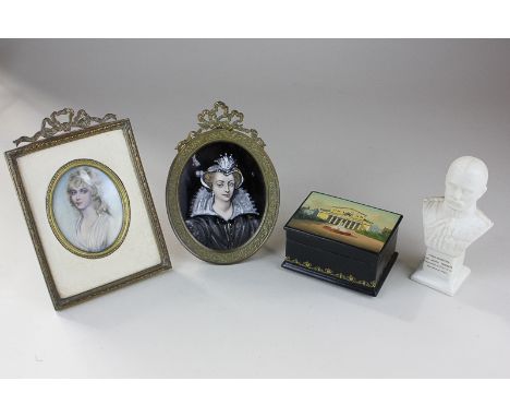 Attributed to Peter Paillon the Younger (1757-1831), a portrait miniature of Lady Butler, a Russian black lacquer trinket box