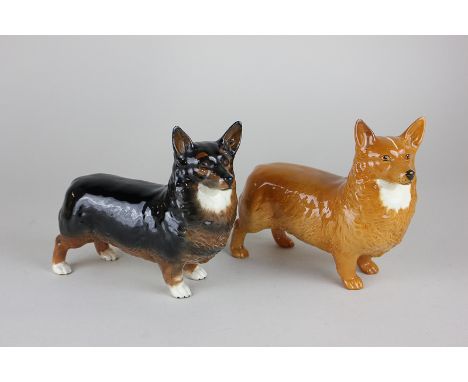 A Beswick large Corgi, Black Prince model 1299A, and a large Corgi model 1299B in golden brown gloss