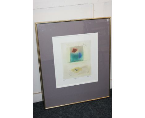 James Cox (20th century), abstract, coloured etching inscribed Sigma II, signed in pencil, 33cm by 28cm