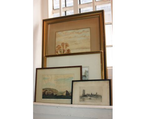 A Storie (20th century), Windsor Castle, watercolour, 30cm by 50cm, another watercolour titled The Stack Yard, another harbou