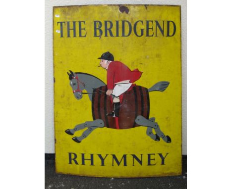 ‘The Bridgend Rhymney’, a mild 20th century enamel pub advertising sign, 107 x 76cm
