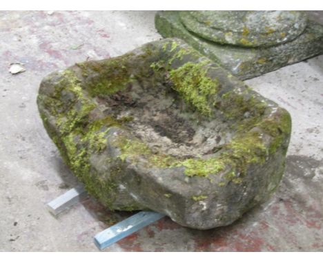 An antique natural stone planter / trough of rough hewn rectangular form, 30cm high, 49 x 68cm (approx)
