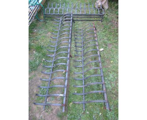 A run (3 sections) of iron wall top railing with simple scroll pattern, 43cm high X approx 5m length