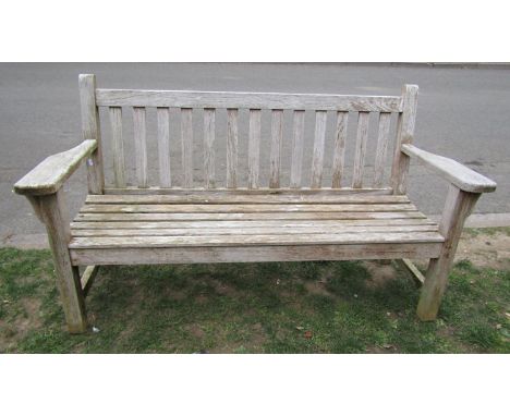 A Barlow Tyrie weathered teak garden bench, 160cm wide
