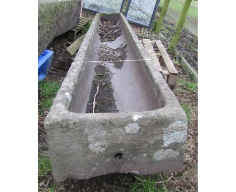 A good long  weathered natural stone rectangular trough with dished interior, 22 cm high x 366 cm (12 ft) x 43 cm