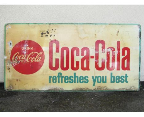 A vintage Coca-Cola printed advertising sign, 93 x 184.