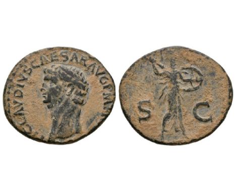 41-42 AD. Rome mint. Obv: TI CLAVDIVS CAESAR AVG P M T[R P ] legend with laureate bust left. Rev: Minerva advancing right, br