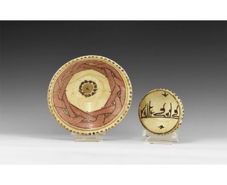 10th century AD. A mixed group of Samarkand-type ceramic bowls comprising: one conical with white slip, black pellets to the 