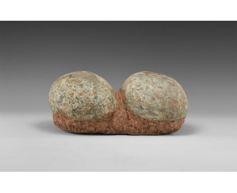 Cretaceous Period, 145-65 million years BP. A pair of fossil dinosaur eggs of Hadrosaur charonosaurus, on matrix. 4.6 kg, 26c