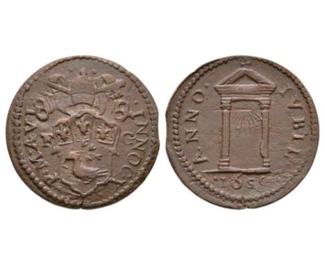 Dated 1650 AD. Obv: papal arms with F - G and INNOC X P M A VI legend. Rev: temple gateway with ANNO IBIL legend and date bel