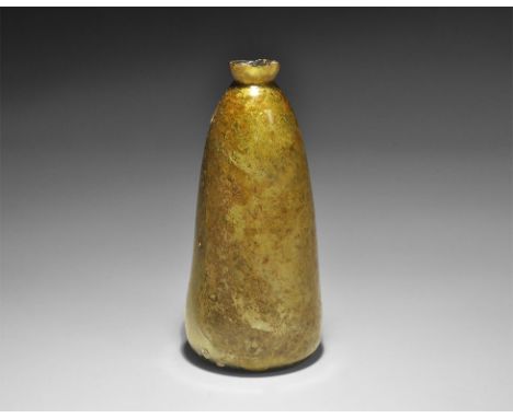 4th-5th century AD. A conical gold-glass vessel with flat base, rounded shoulder and cupped neck. 40 grams, 13cm (5"). Ex Coi